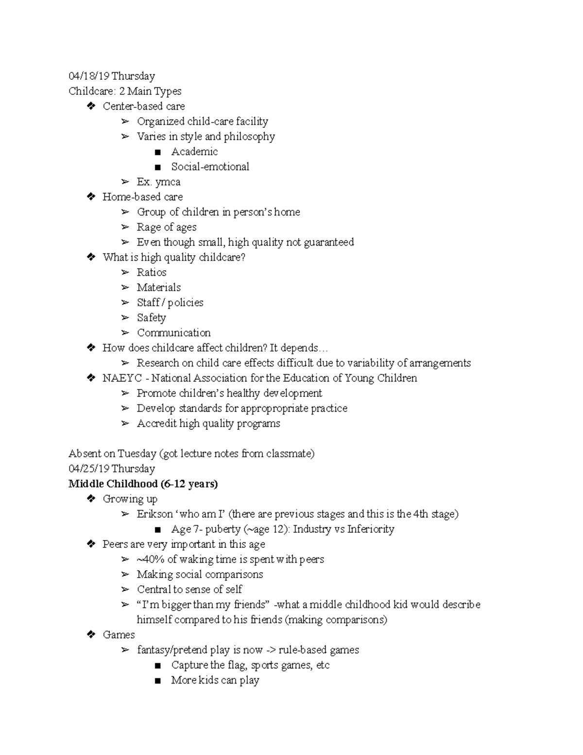ChAD 60- Notes 3 for final - 04/18/19 Thursday Childcare: 2 Main Types ...