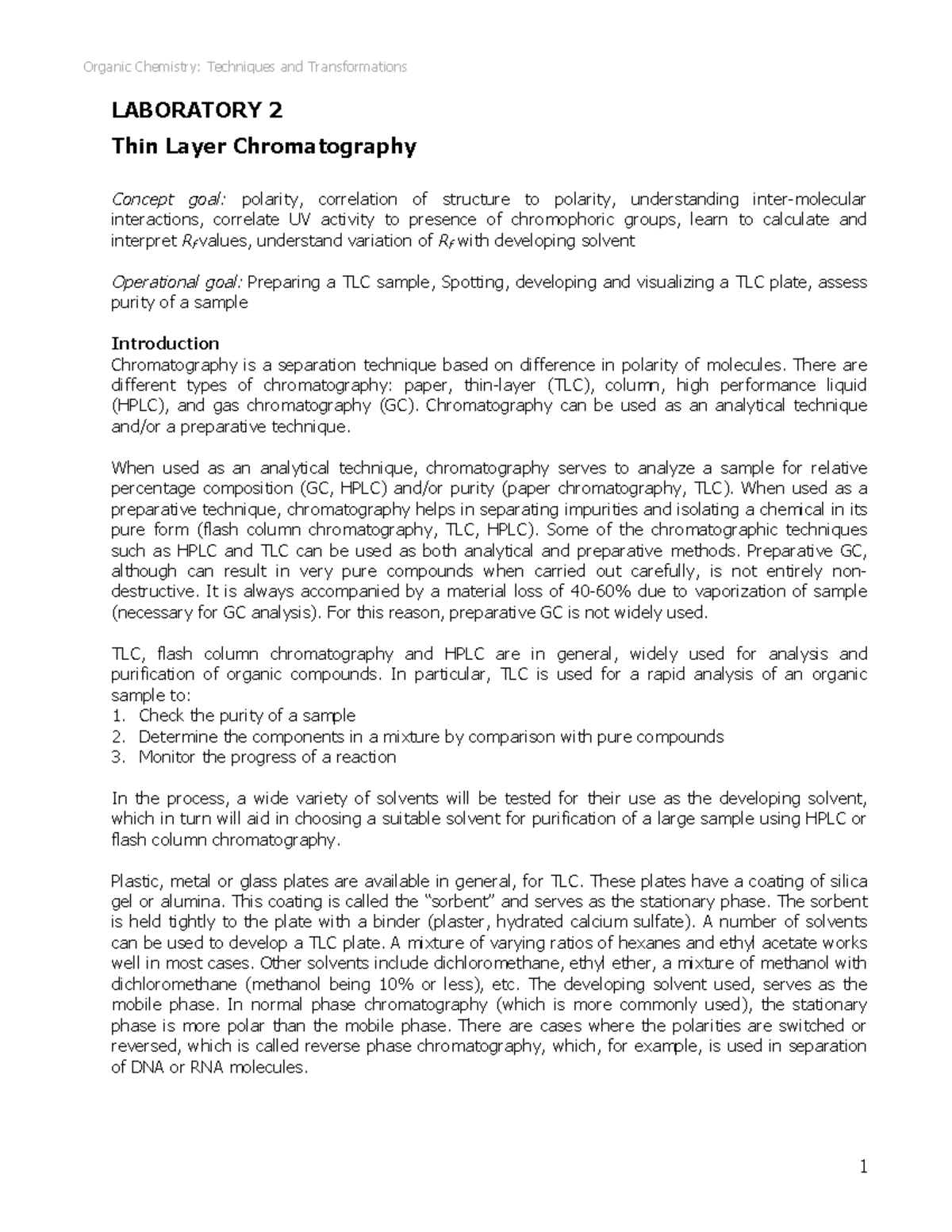 TLClab F16-1 - Lab Report - LABORATORY 2 Thin Layer Chromatography ...