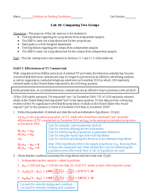 Lab 9 - Hypothesis Tests - Solutions - Name:Solutions & Grading ...