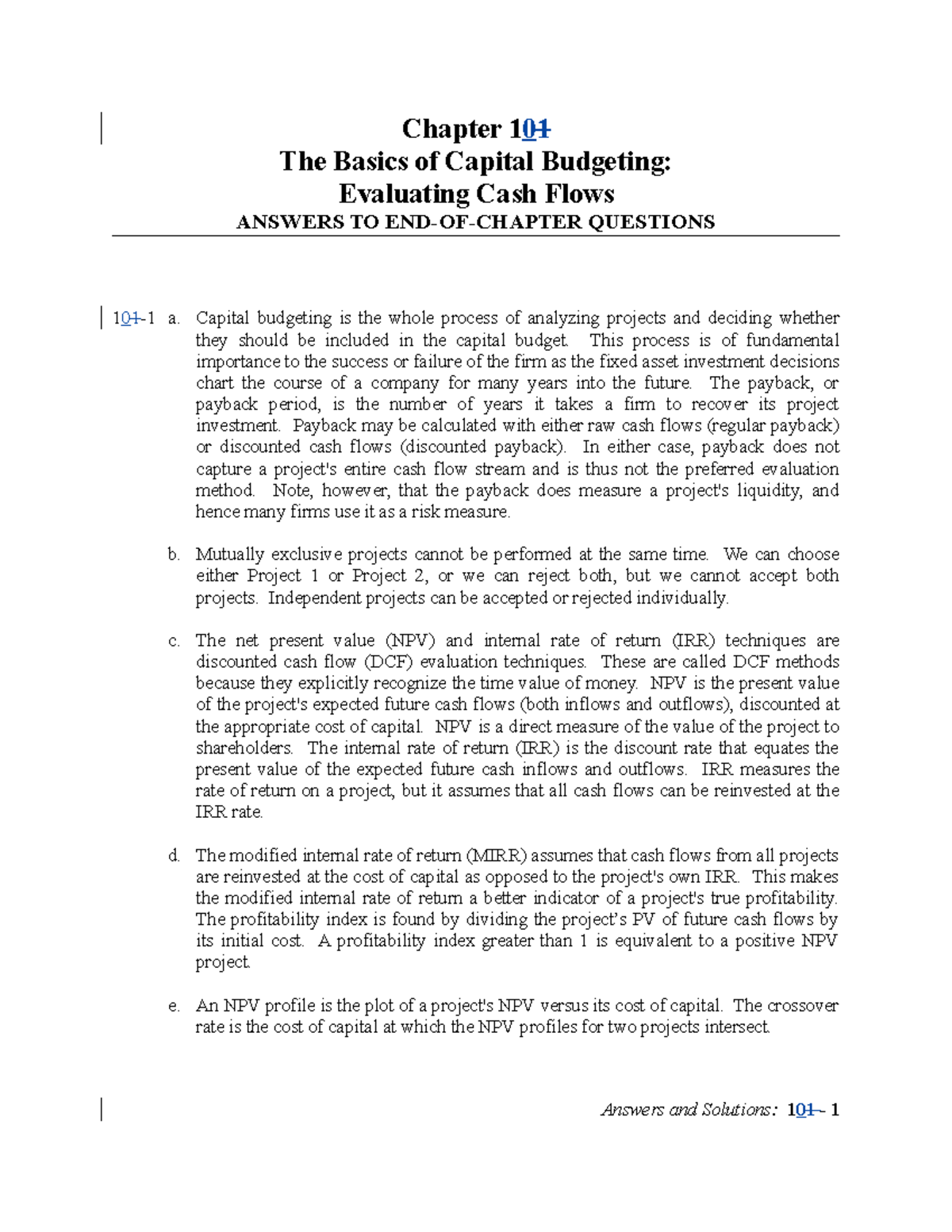10 cf3 sm ch10 - Chapter 1 01 The Basics of Capital Budgeting ...