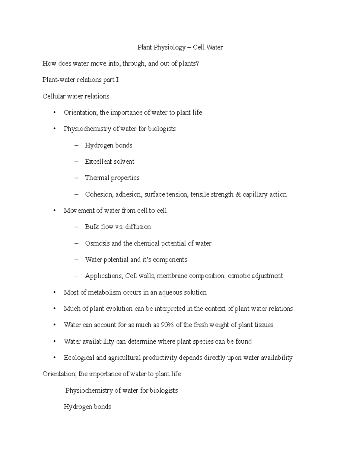 Plant Physiology – Cell Water - Plant Physiology – Cell Water How does ...