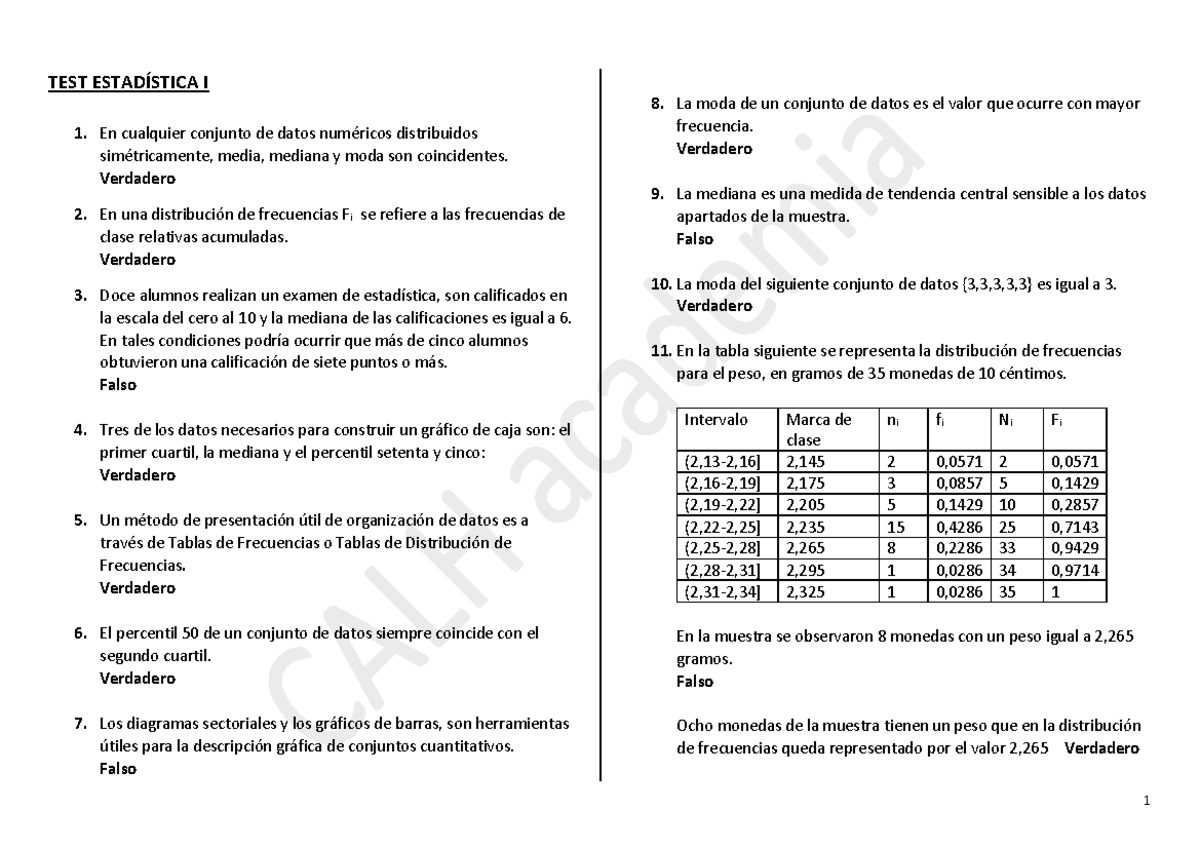 Exámenes Estadistica 1 - TEST ESTADÍSTICA I 1. En Cualquier Conjunto De ...