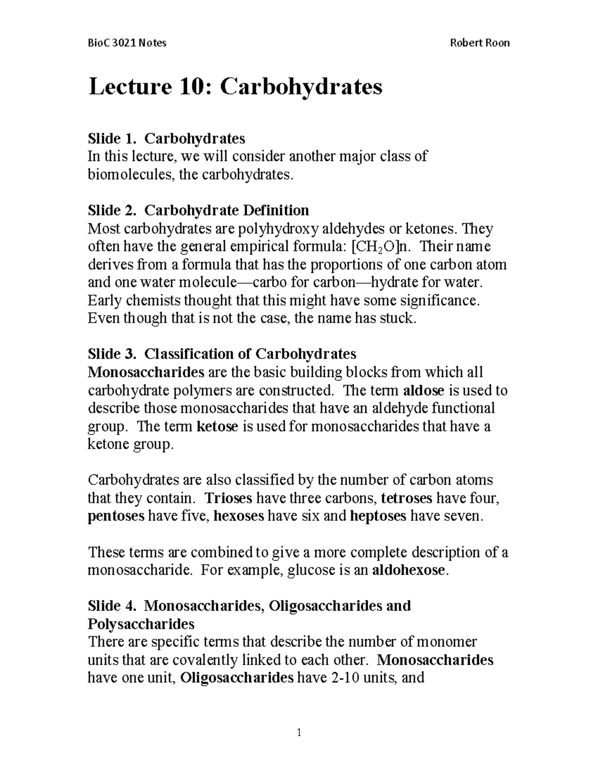 Lecture 10 Carbohydrates - Lecture 10: Carbohydrates Slide 1 ...