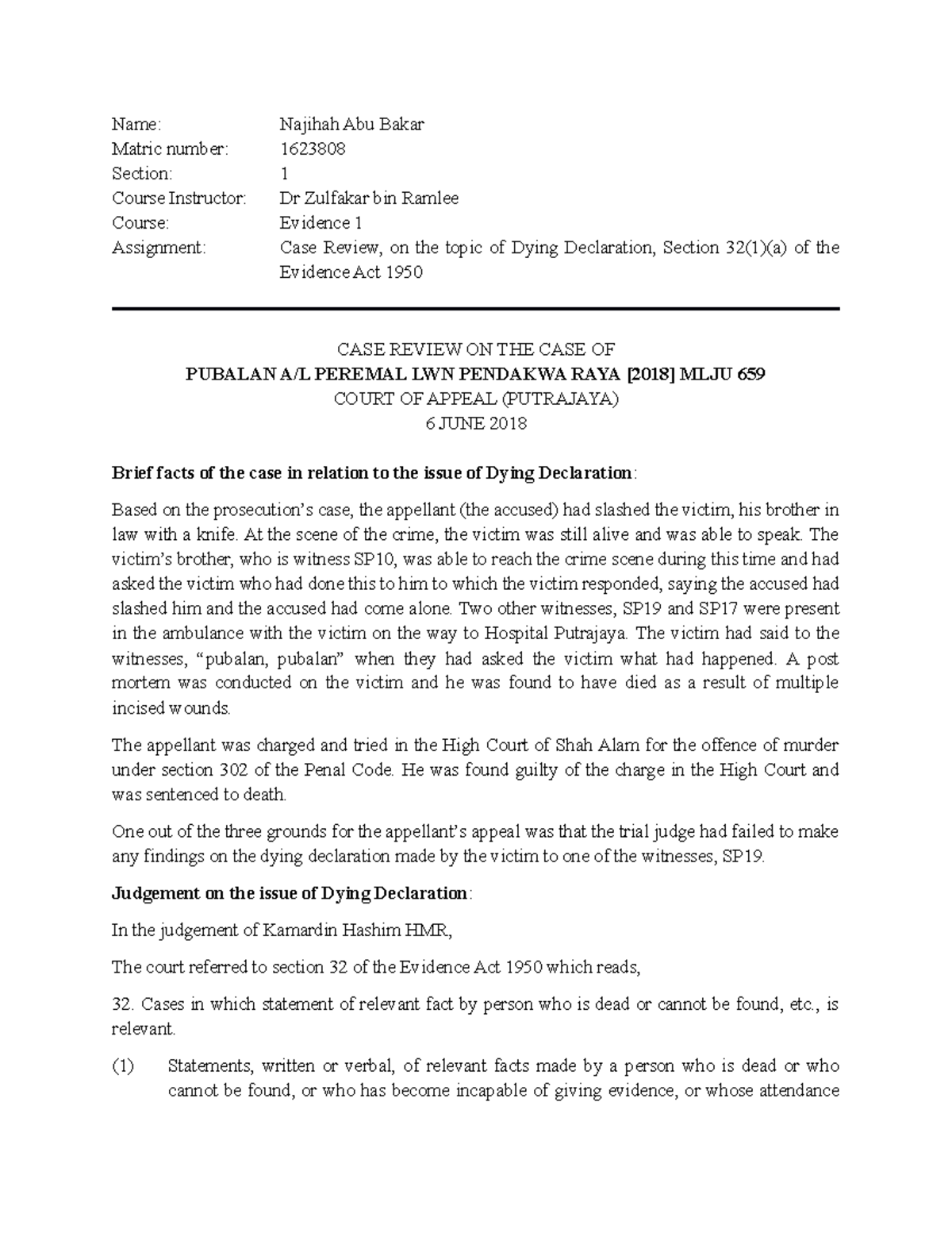 Evidence Case Review LAW 4110 IIUM StuDocu