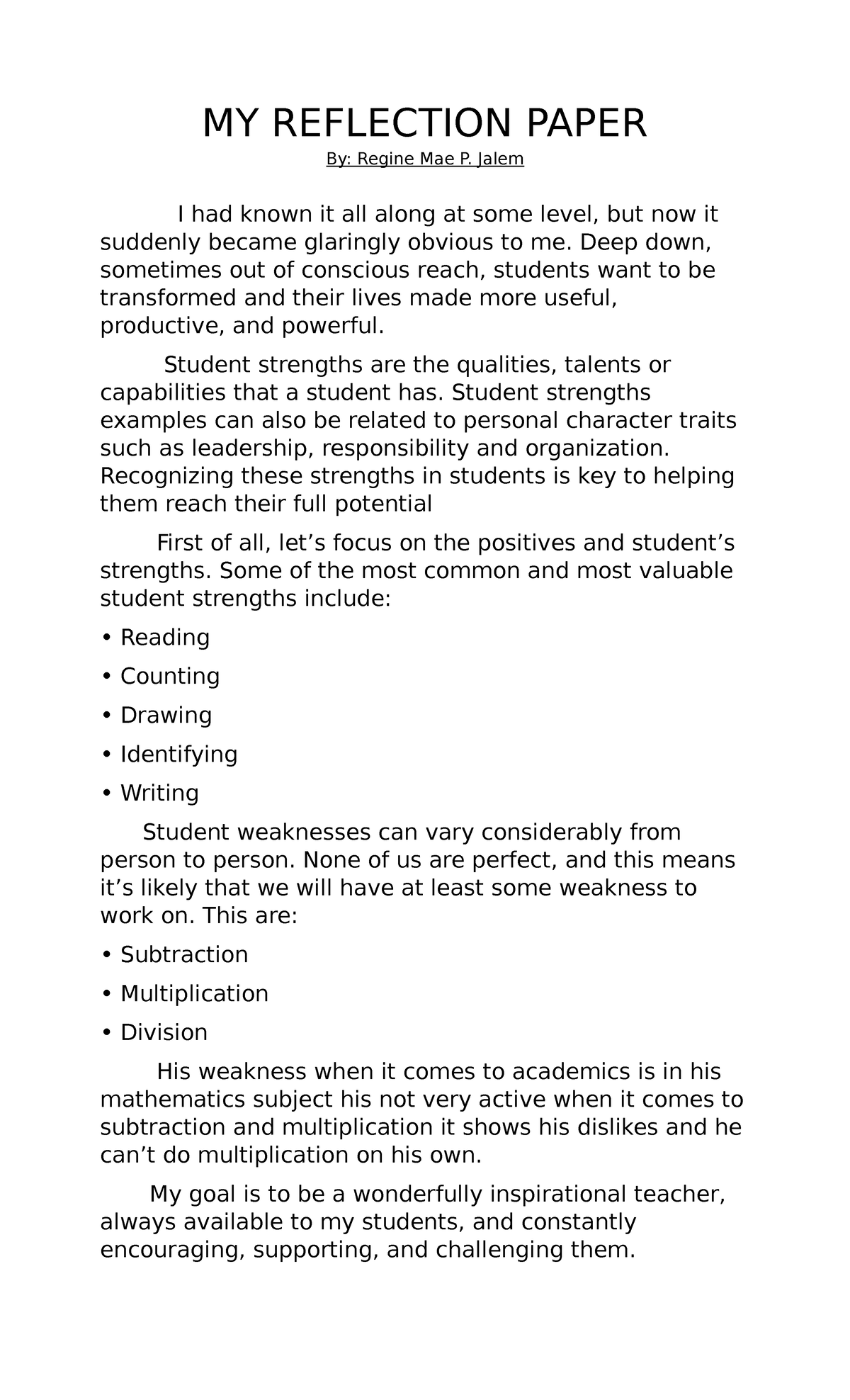 Reflection paper - Reflect - MY REFLECTION PAPER By: Regine Mae P ...