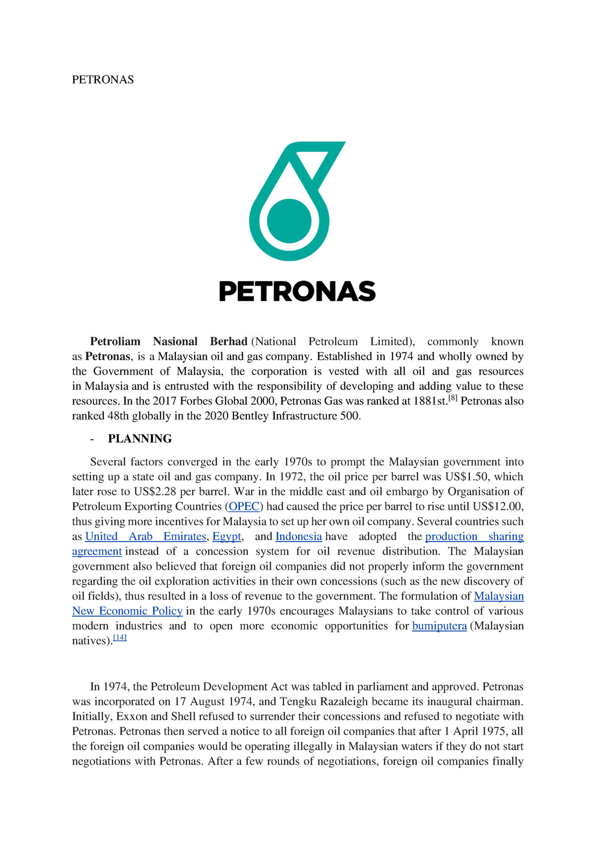 petronas assignment conclusion