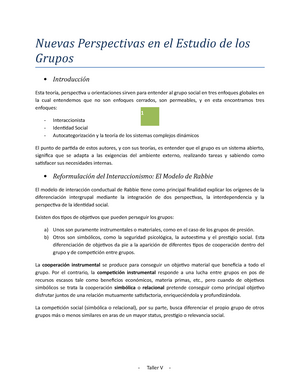 Reumen 5 - Resumen Teoría Del Trabajo Social Con Grupos - 1 Nuevas  Perspectivas en el Estudio de los - Studocu