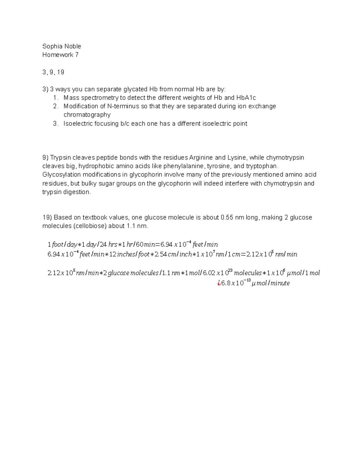 Biochemistry I Homework #7 - Sophia Noble Homework 7 3, 9, 19 3 ways ...