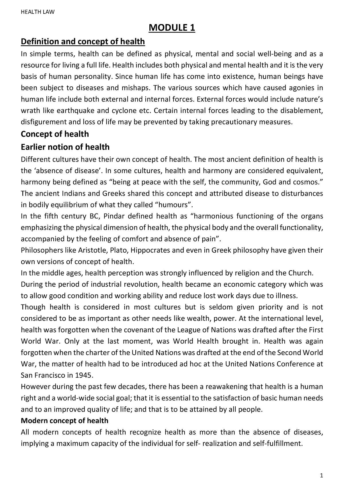 health-law-s3-full-note-module-1-definition-and-concept-of-health-in