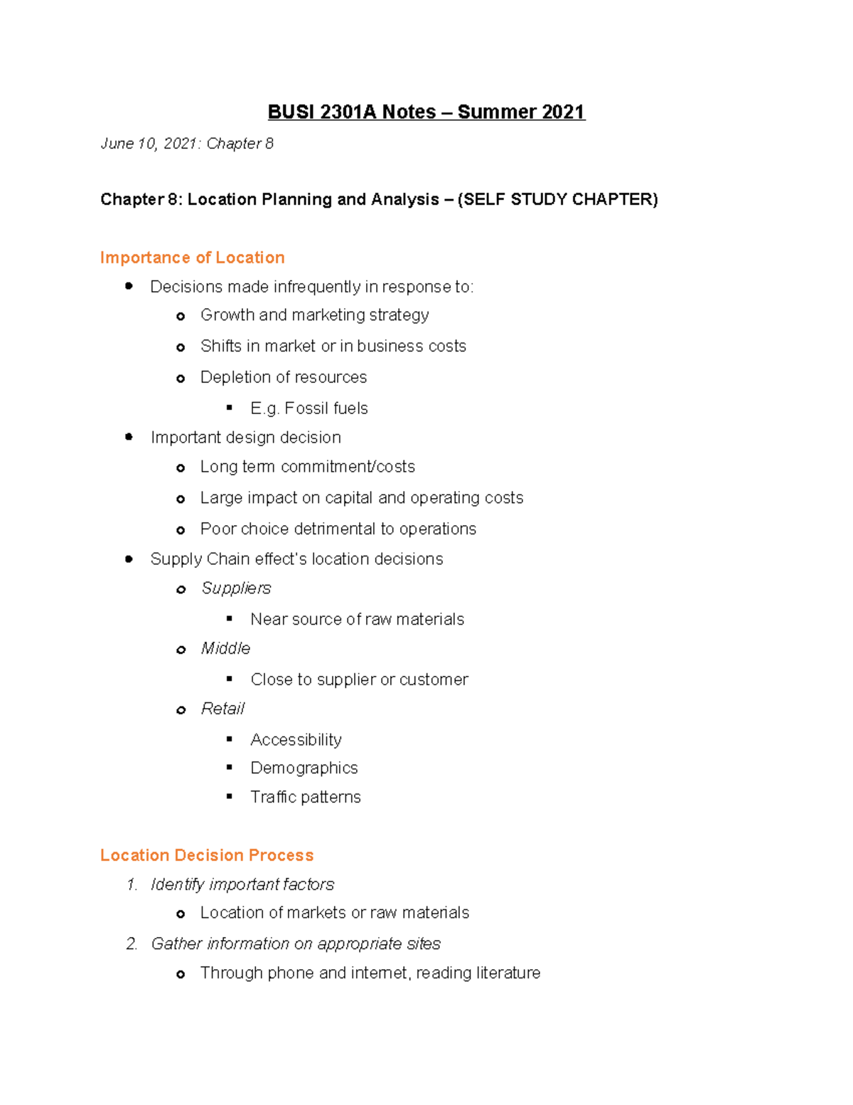 BUSI 2301A June 10 Chapter 8 - BUSI 2301A Notes – Summer 2021 June 10 ...