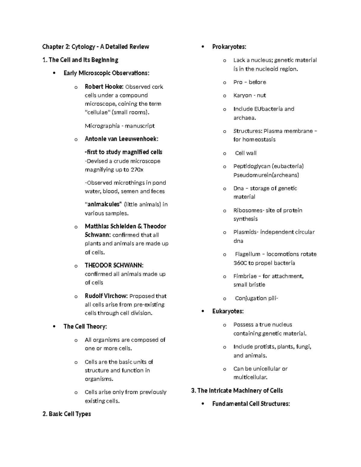 Chapter 2 Cytology - Chapter 2: Cytology - A Detailed Review 1. The ...