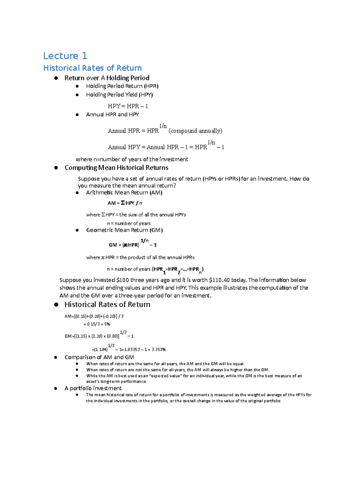 summary-lecture-1-3-lecture-1-historical-rates-of-return-return