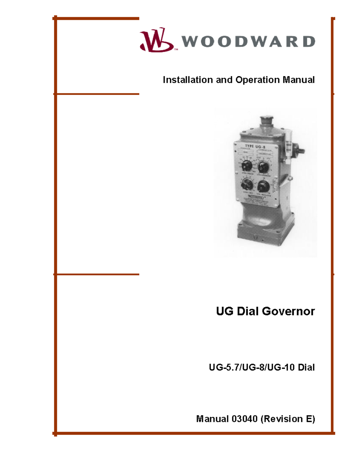 Woodwardug8 môn tự động Installation and Operation Manual UG Dial