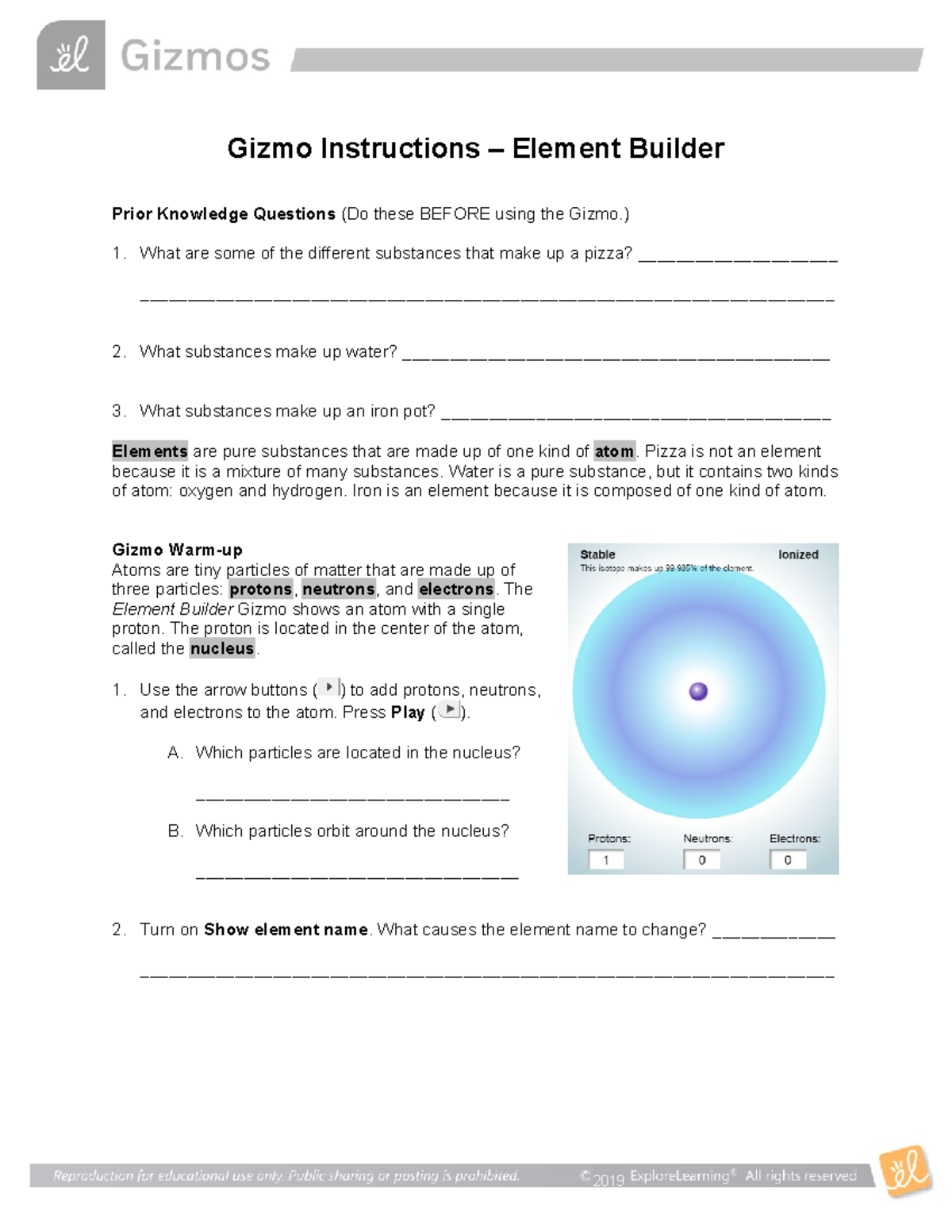 BIO100 Lab 2 Gizmo Instructions Gizmo Instructions Element