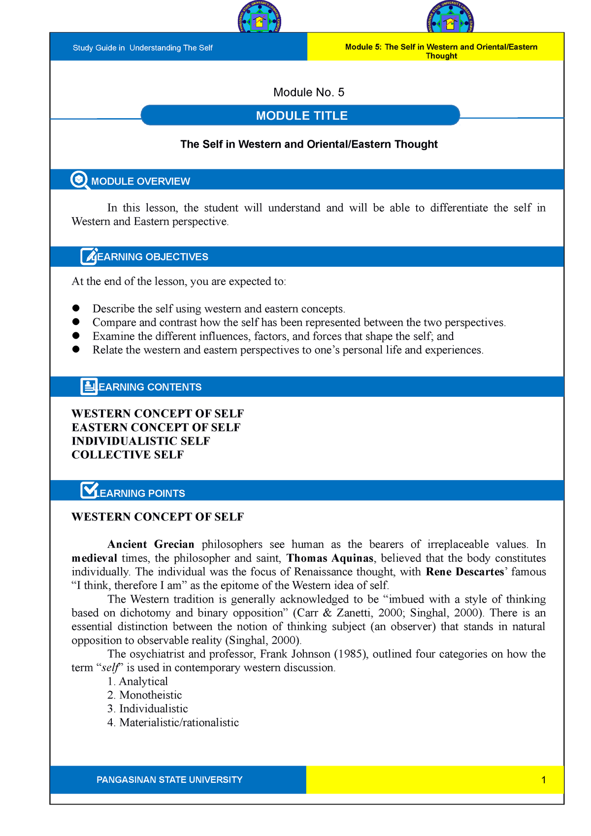 Module 5 The Self In Western And Oriental Eastern Thought Civil 