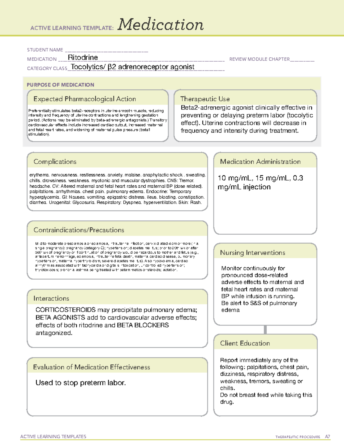 OB Drug Cards - Note - ACTIVE LEARNING TEMPLATES THERAPEUTIC PROCEDURE ...