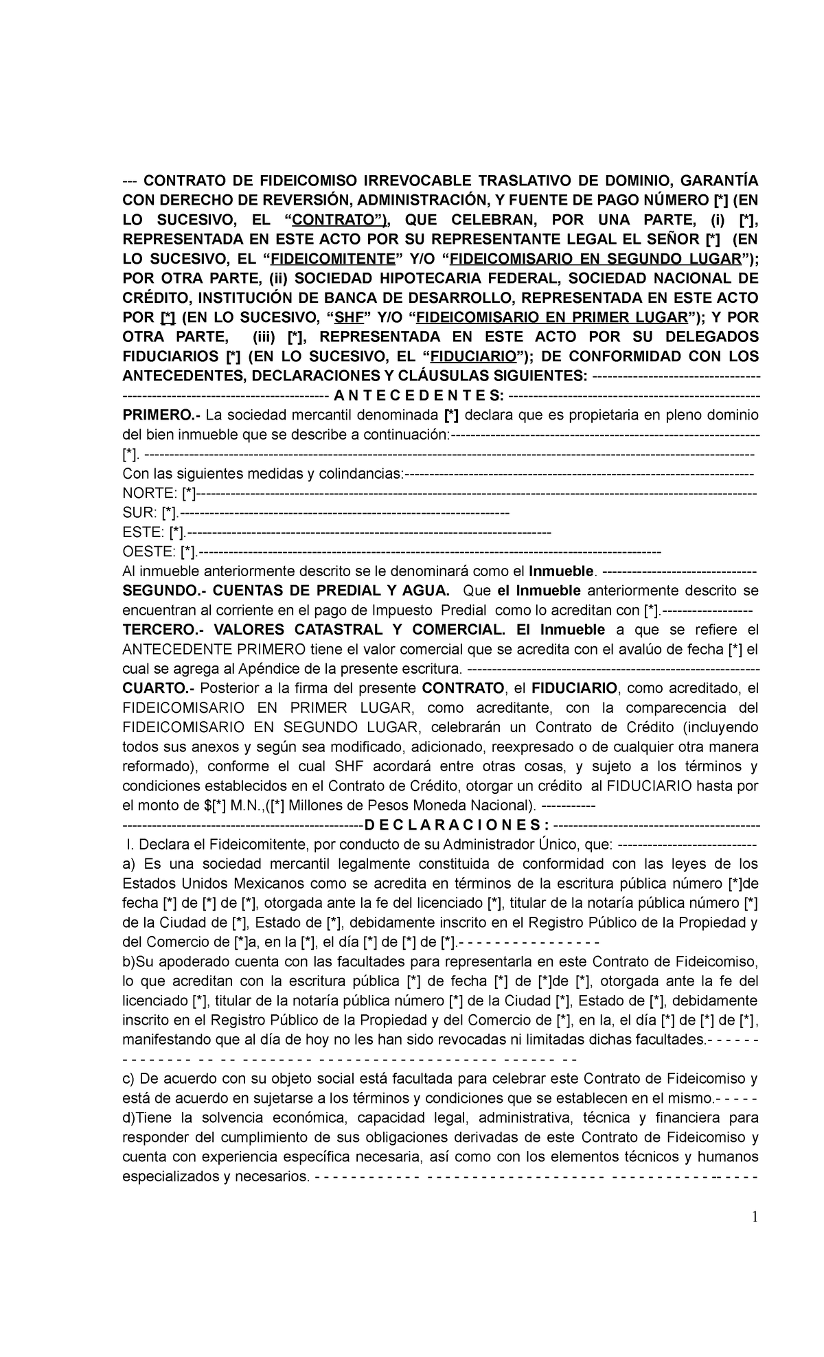 Modelo de Contrato Fideicomiso VF - CONTRATO DE FIDEICOMISO IRREVOCABLE  TRASLATIVO DE DOMINIO, - Studocu