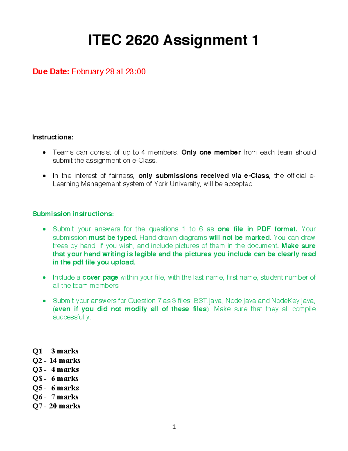 Itec2620 assign1 - ITEC 2620 Assignment 1 Due Date: February 28 at 23 ...