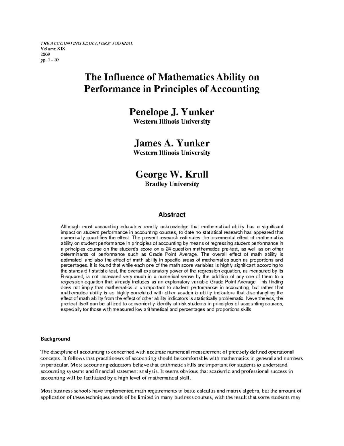 The Influence of Mathematics Ability on Performance in Principles of ...