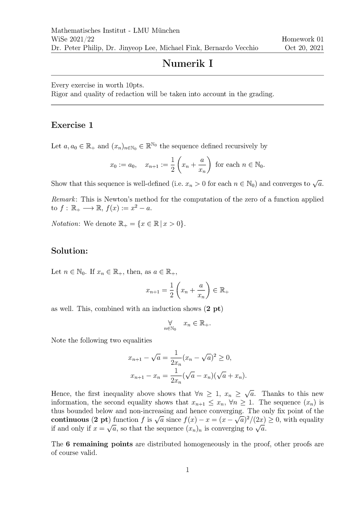 Correction Homework 1 - Numerik 1 - WiSe 2021/ Dr. Peter Philip, Dr ...