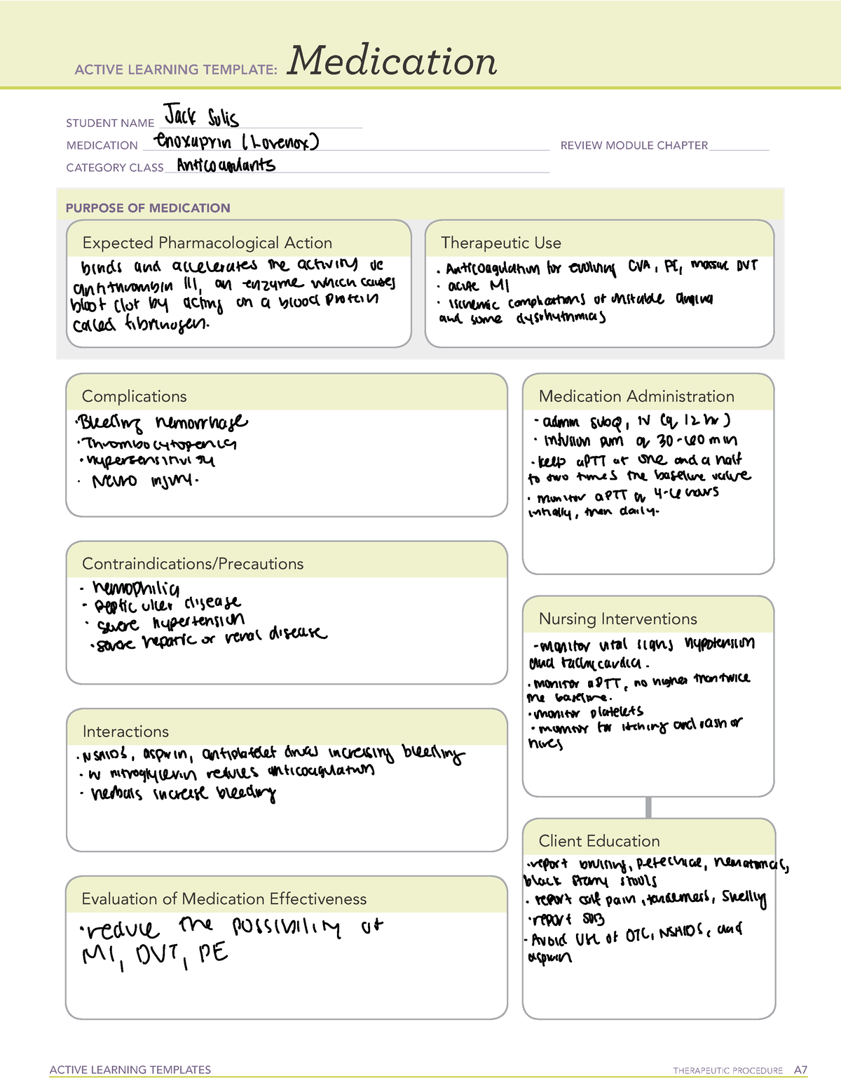 Exoxaprin (lovenox) Meds ACTIVE LEARNING TEMPLATES THERAPEUTIC