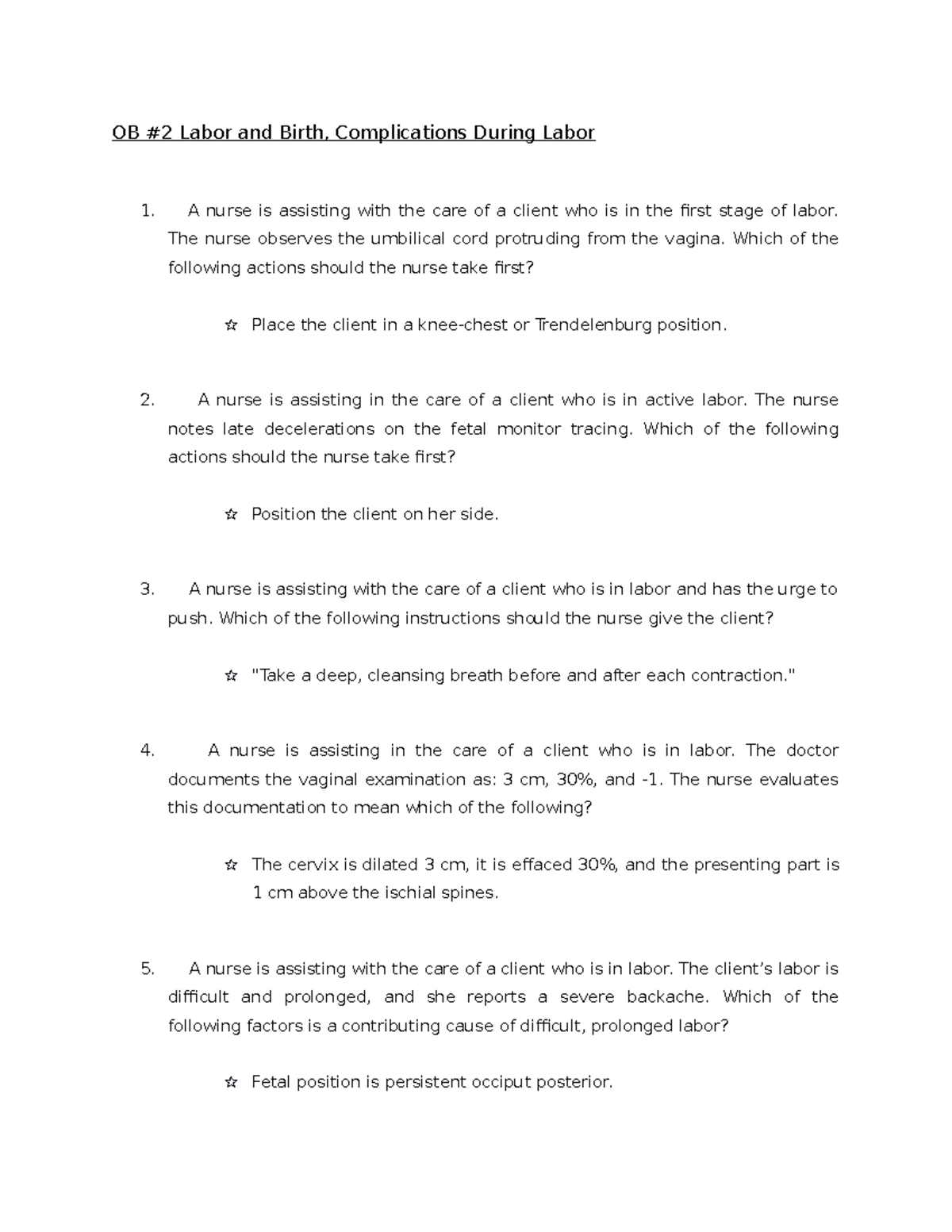 OB # 2 Review term 3 - OB #2 Labor and Birth, Complications During ...