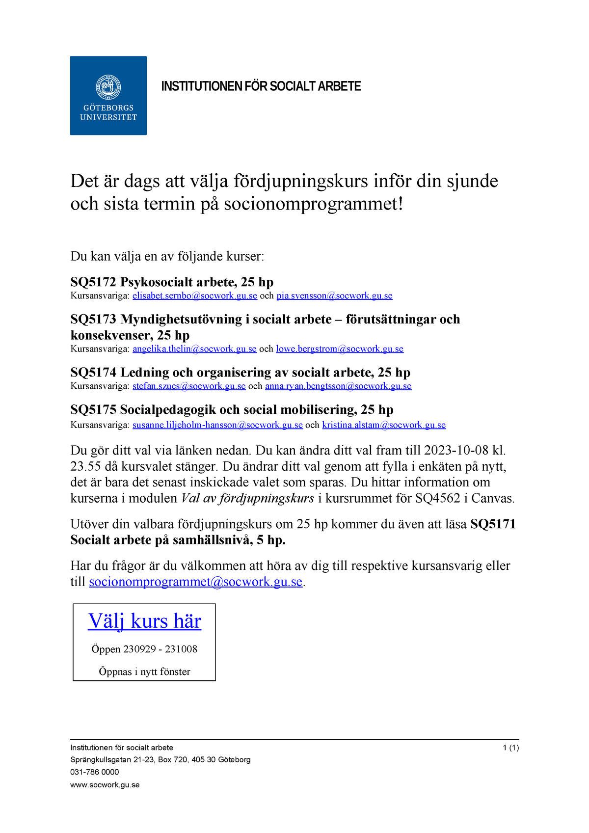 Information Om Kursval Till VT24 - Det är Dags Att Välja ...