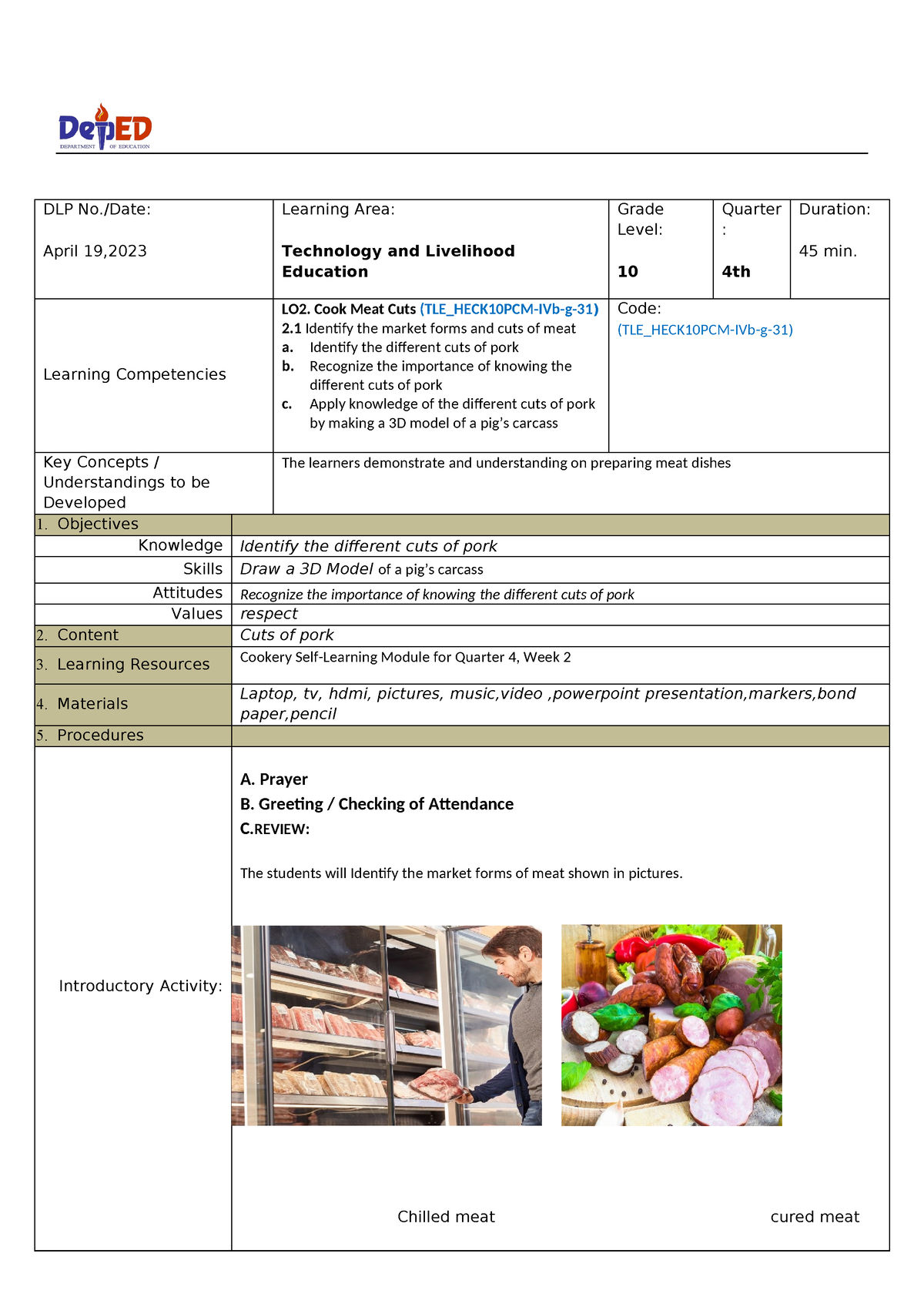 DLP Shiela - DLP No./Date: April 19, Learning Area: Technology and ...