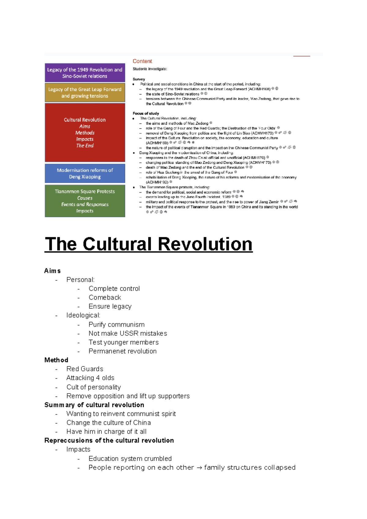 Focus of Study - China Notes - The Cultural Revolution Aims - Personal ...