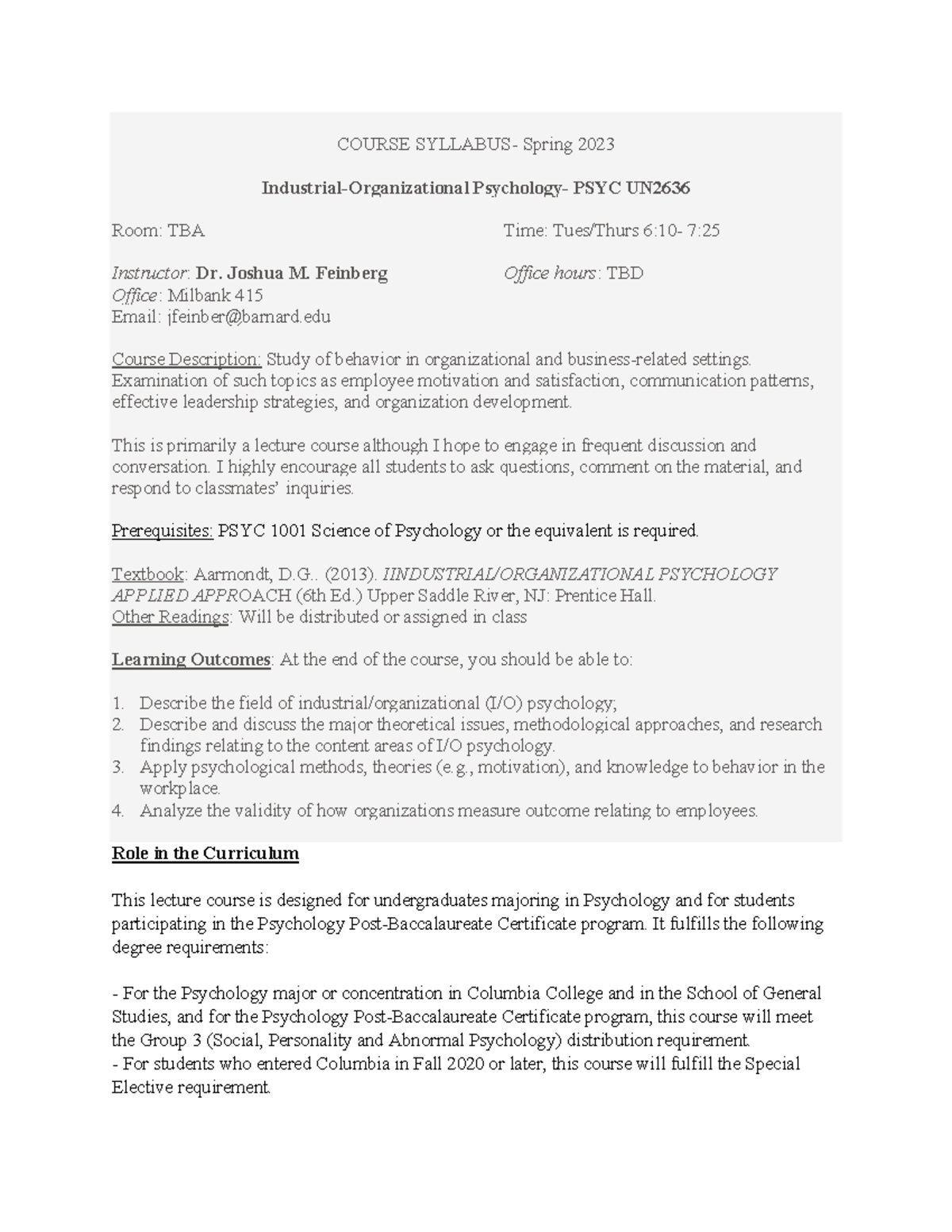 Spring 2023 syllabus COURSE SYLLABUS Spring 2023 Industrial