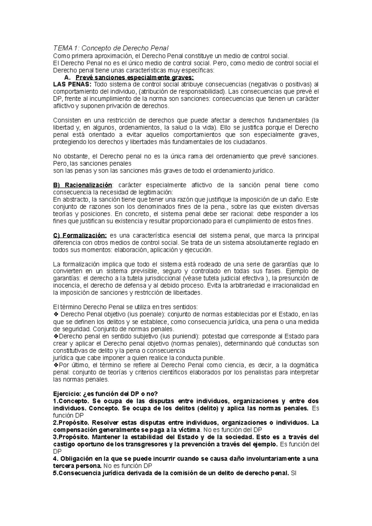 T.1 penal - tema 1 y 2 - TEMA 1: Concepto de Derecho Penal Como primera ...