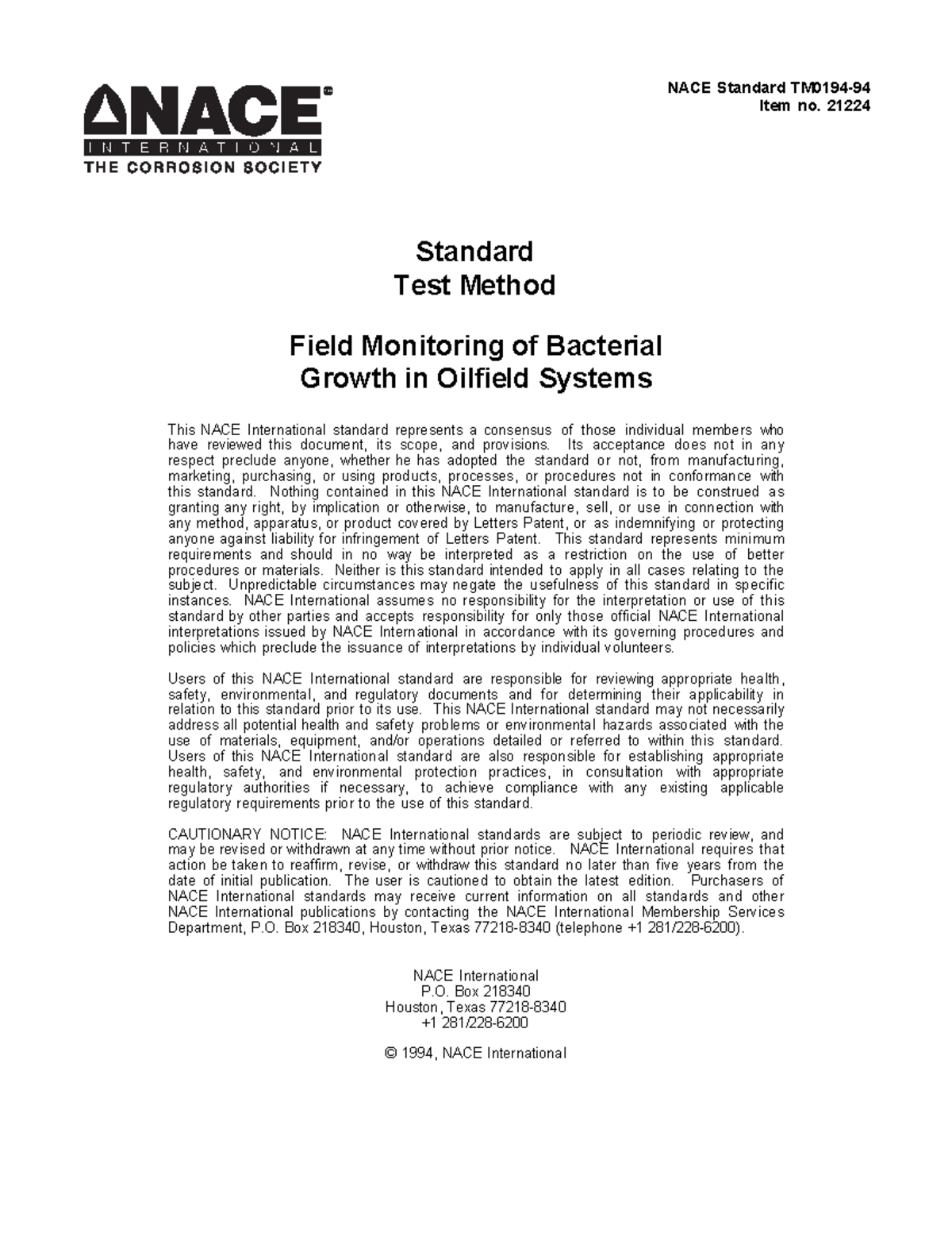 NACE standart TM019494 - Standard Test Method Field Monitoring of ...