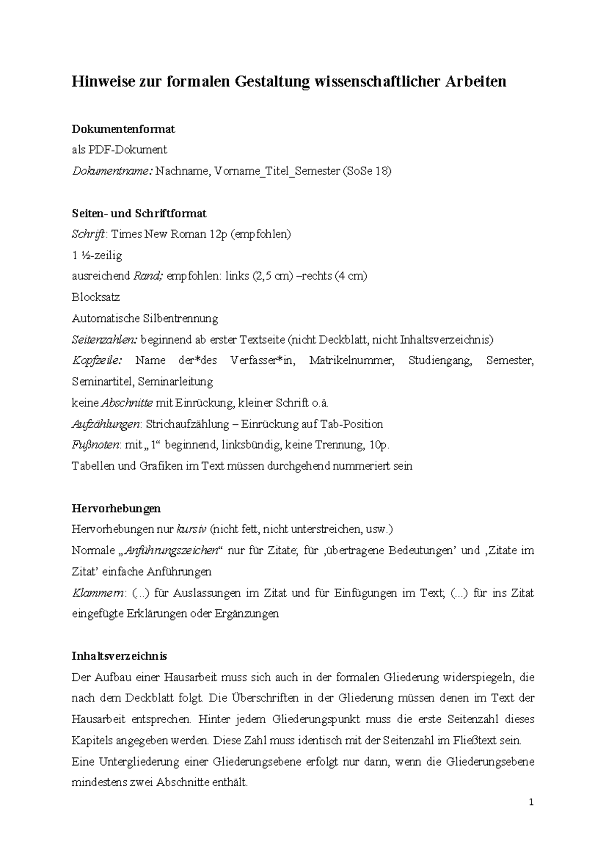 Formalia-wissenschaftliche-arbeiten ( Marburg) - Hinweise Zur Formalen ...