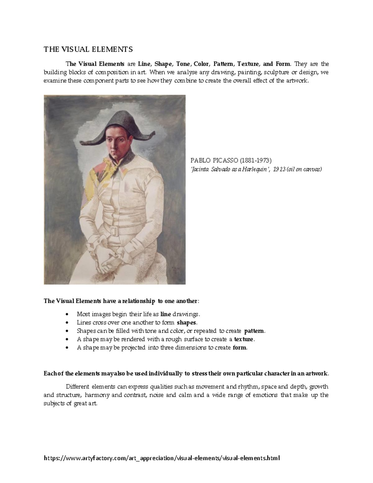 THE Visual Elements IN ART - THE VISUAL ELEMENTS T he Visual Elements ...