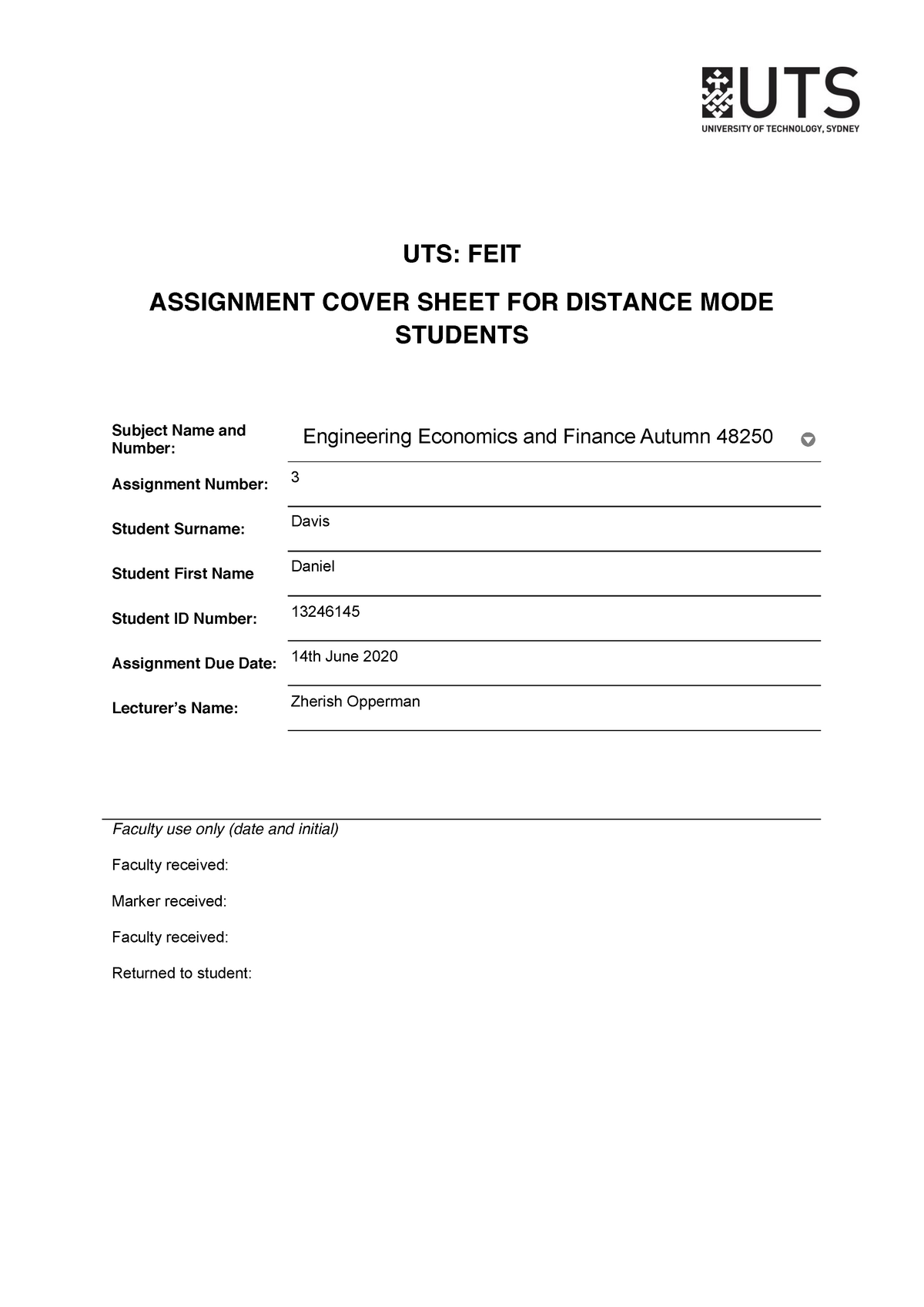 uts feit assignment cover sheet