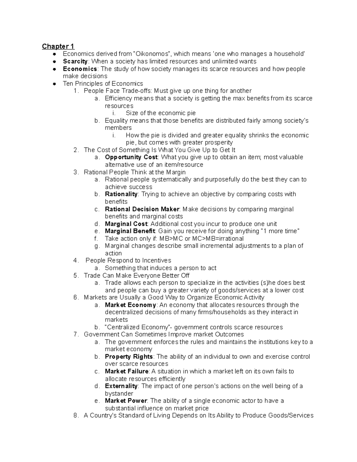Econ final notes - Chapter 1 Economics derived from which means who ...