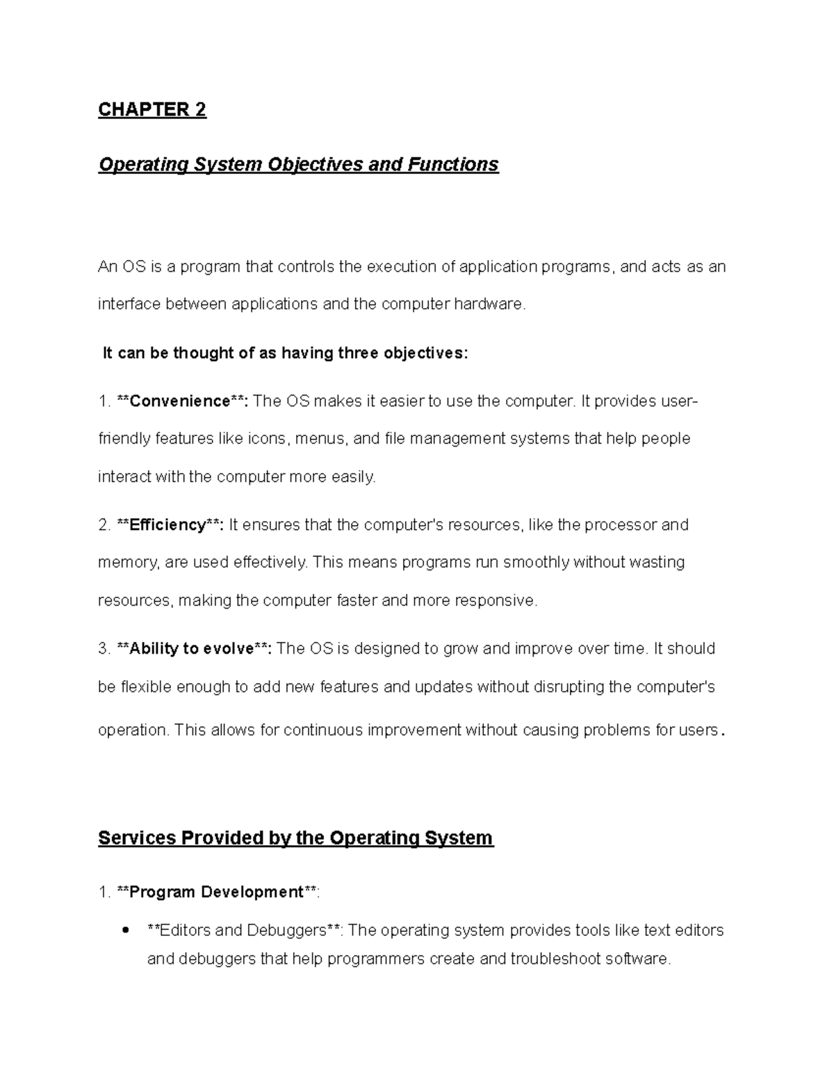 Chapter 2 own notes - CHAPTER 2 Operating System Objectives and ...