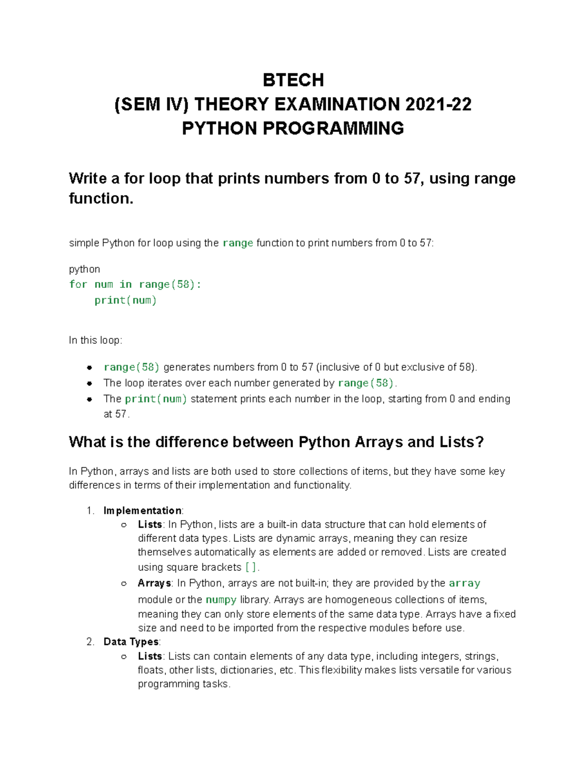 Python solve paper 1 - BTECH (SEM IV) THEORY EXAMINATION 2021- PYTHON ...