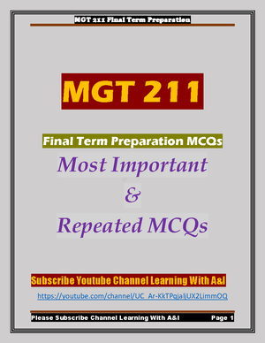 MGT211-Mid-200 MCQs For Preparation Of Midterm Exam - MGT211 ...