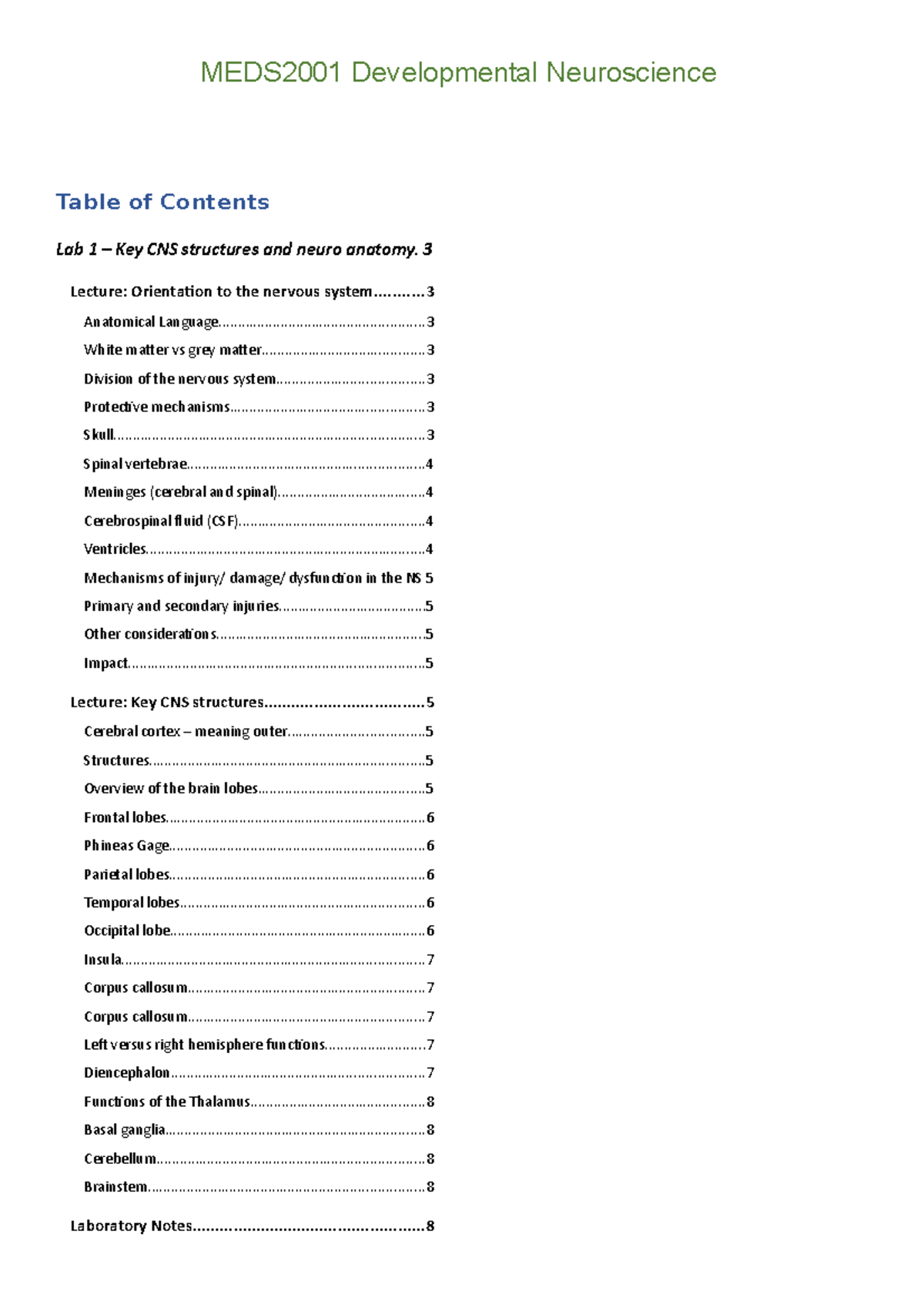 MEDS2001 LAB EXAM Notes - MEDS2001 Developmental Neuroscience Lab 1 ...