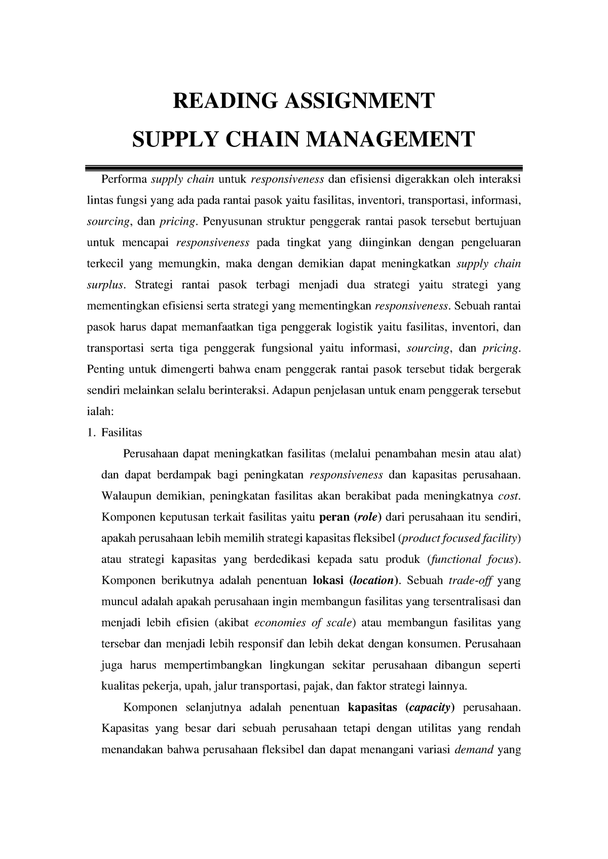 supply chain management assignments