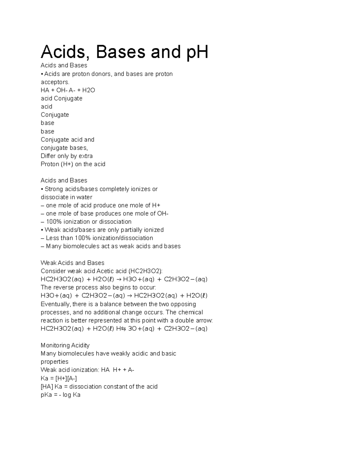 Bio - Notes - Acids, Bases and pH Acids and Bases Acids are proton ...
