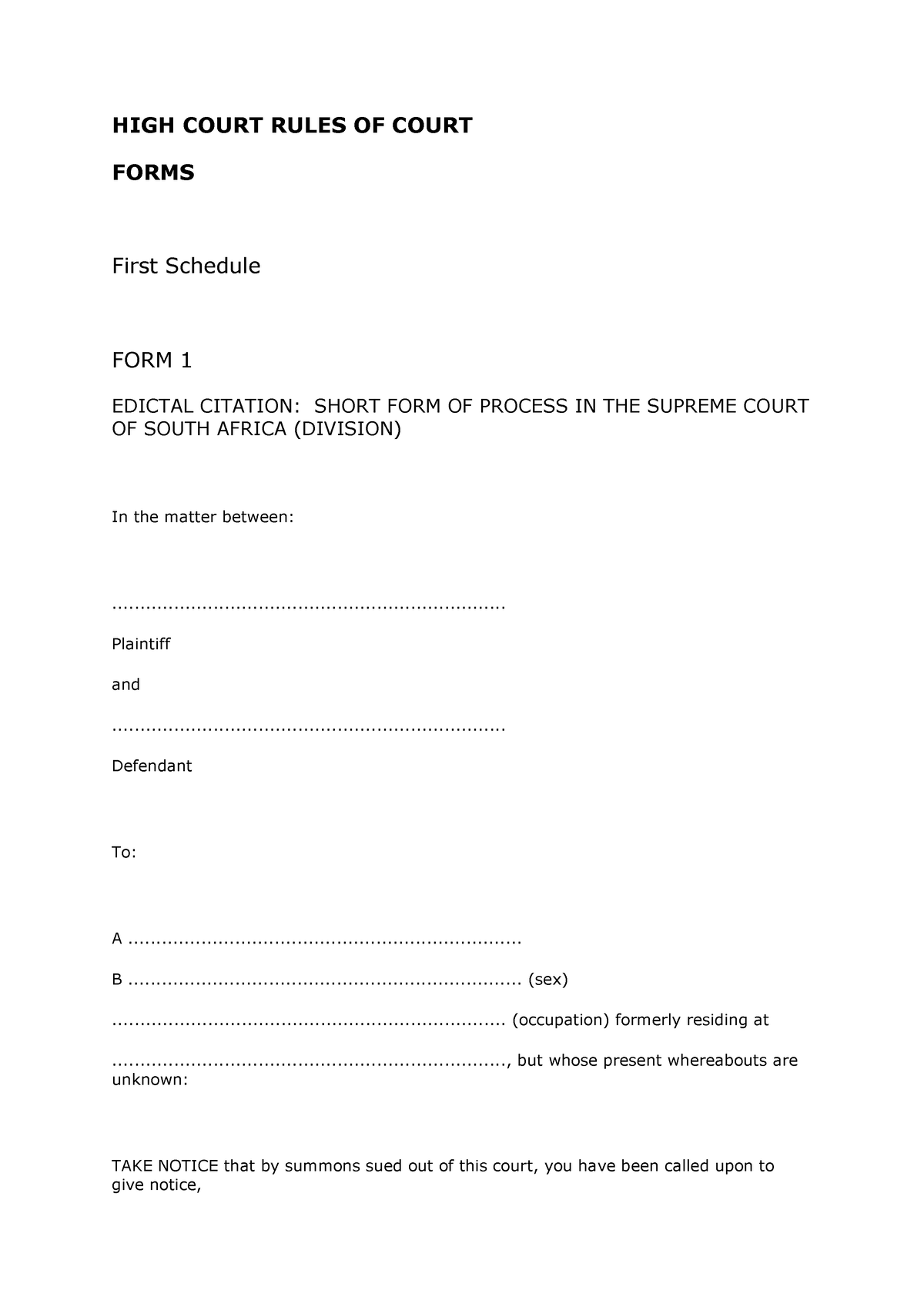 court-forms-high-court-rules-of-court-forms-first-schedule-form-1