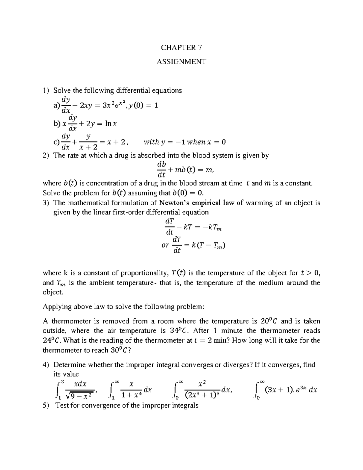 Assignment Chapter 7 - Một vài bài tập - CHAPTER 7 ASSIGNMENT Solve the ...