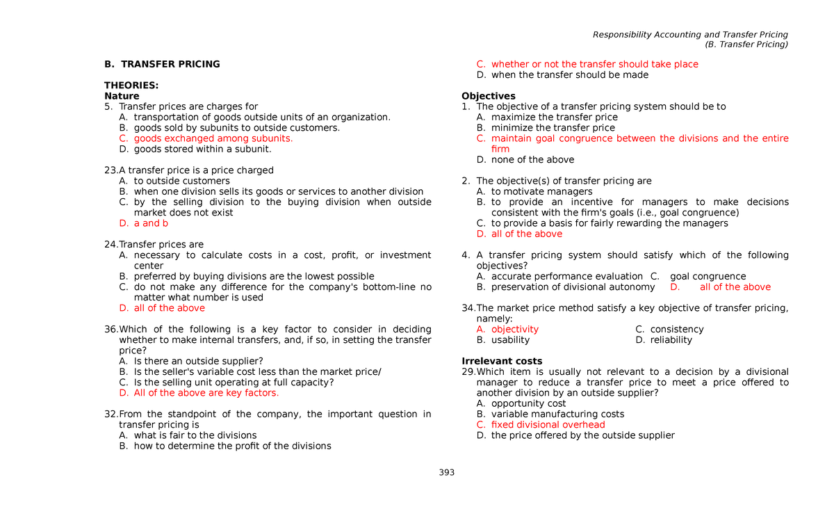 08 X07 B Responsibility - (B. Transfer Pricing) B. TRANSFER PRICING ...