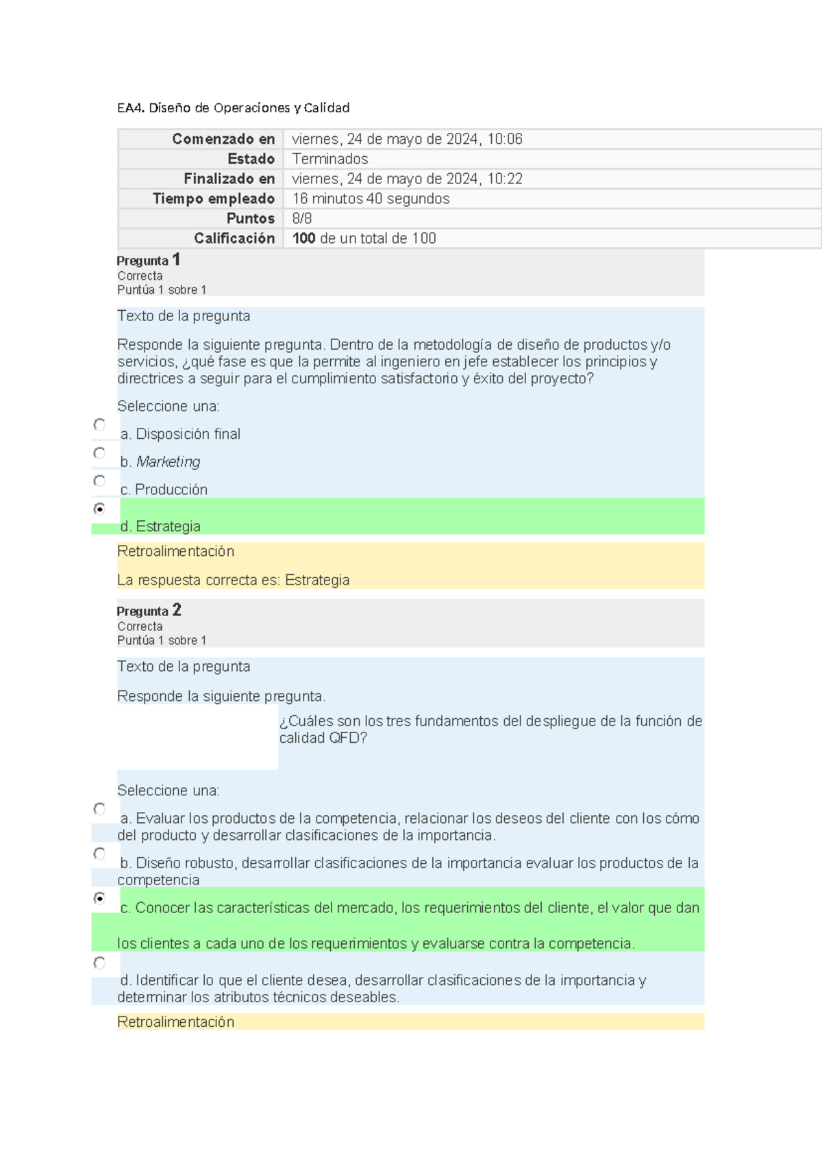 EA4. Gestion De Operaciones Y Calidad Cuestionario Diseño De ...