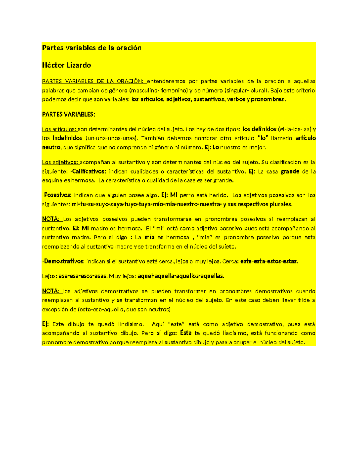 Partes variables de la oración 2024 - Partes variables de la oración ...