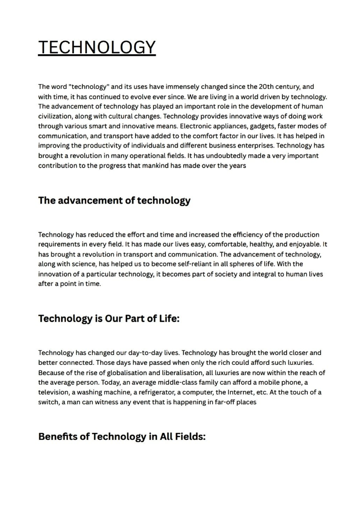 assignment of computer technology