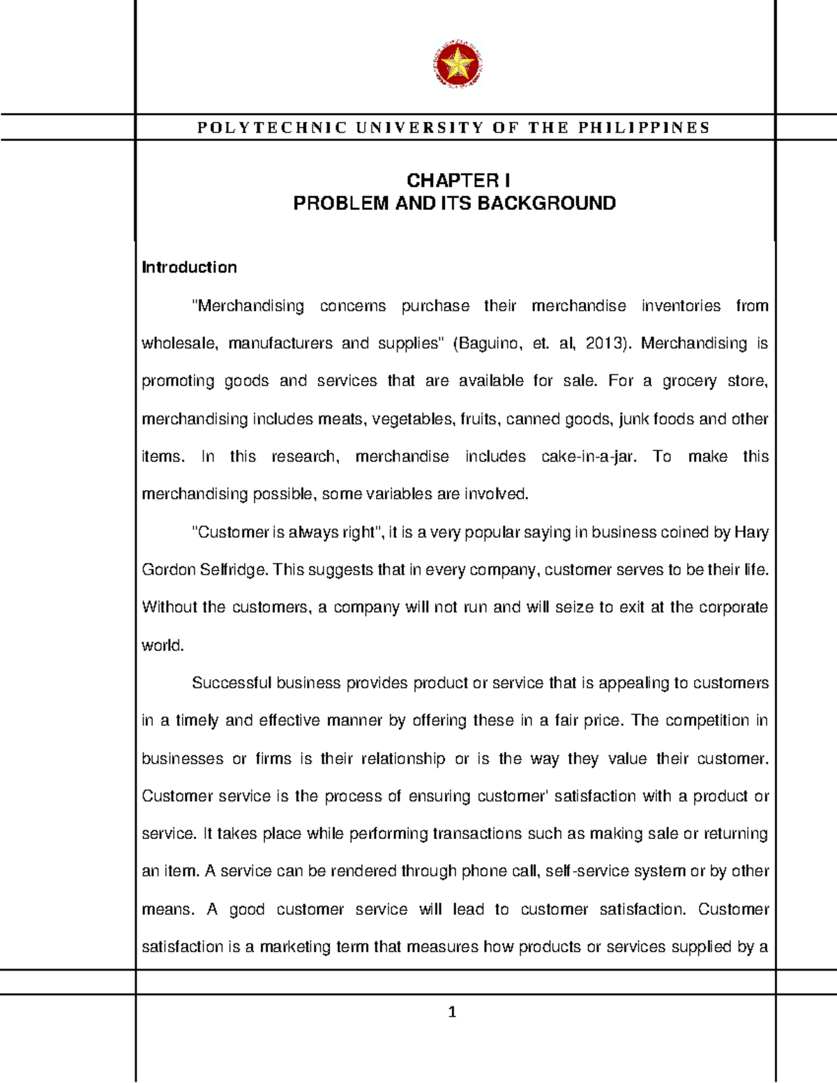 Cake in a Jar Final Feasibility Study CHAPTER I PROBLEM AND ITS