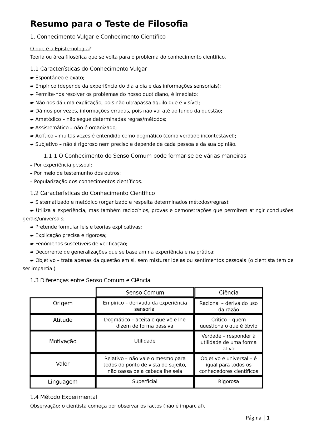 Conhecimento Vulgar E Conhecimento Cientifico - Resumo Para O Teste De ...